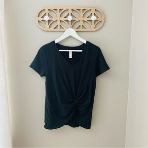 Altar'd State Front Tie V-Neck Tee Shirt Black Sz Small